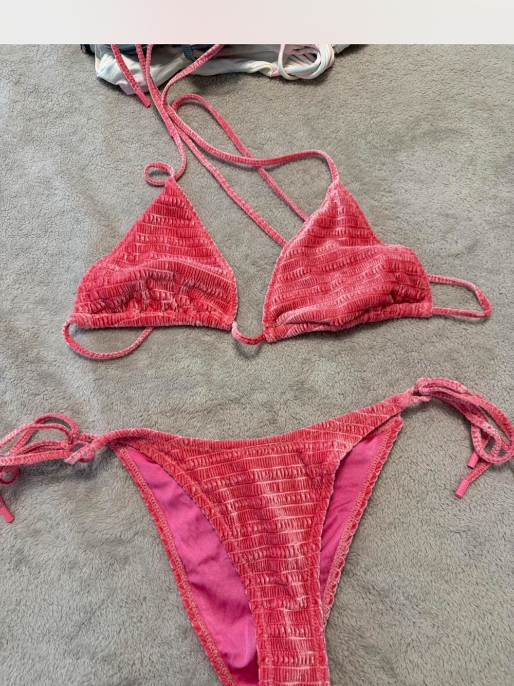 triangl swimwear Pink Textured Triangle Bikini Set